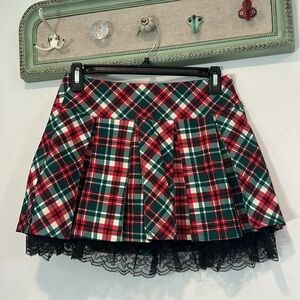 Dolls Kill Plaid ONLY Mini Skirt with Lace Trim